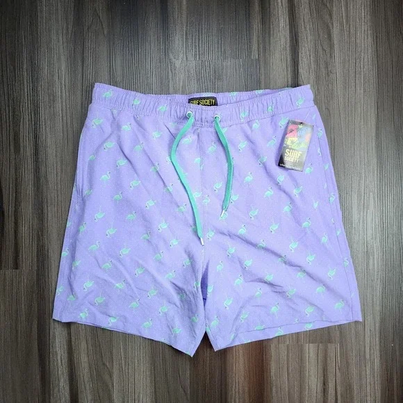 Surf Society Swim Trunks Men's Size XL Green Flamingo Pattern Swimwear Beach - Picture 1 of 7